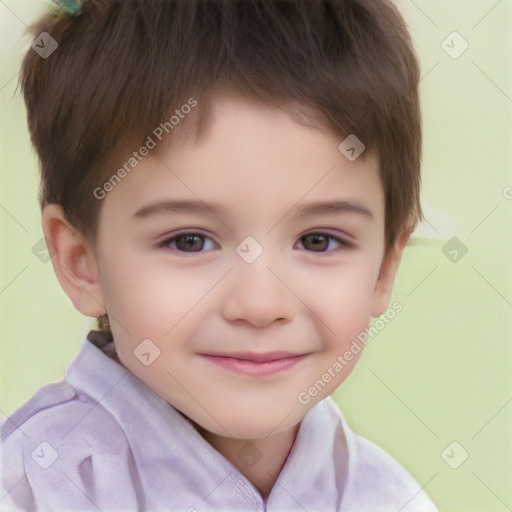 Joyful white child male with short  brown hair and brown eyes