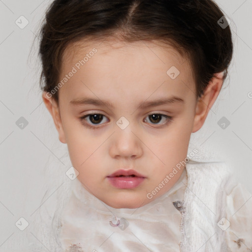 Neutral white child female with short  brown hair and brown eyes