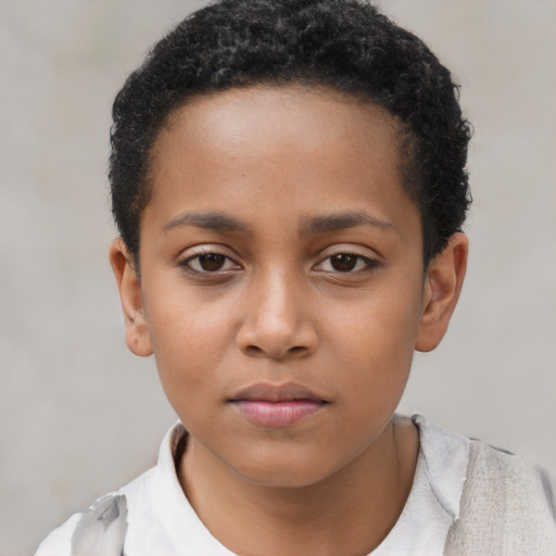 Neutral latino child female with short  brown hair and brown eyes
