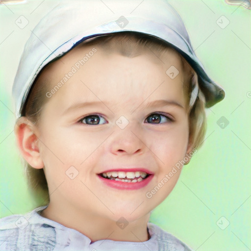 Joyful white child female with short  brown hair and brown eyes