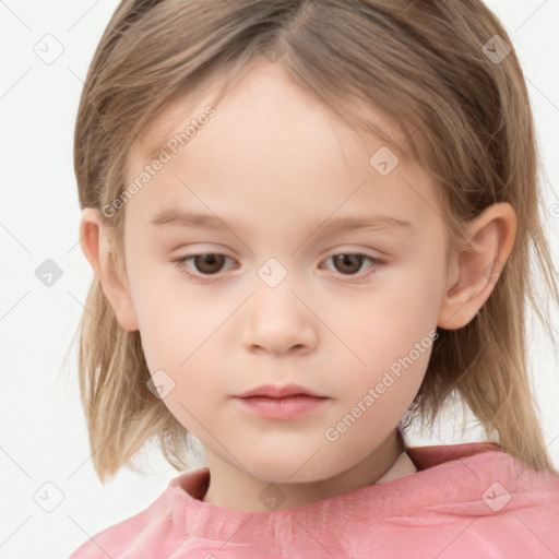 Neutral white child female with medium  brown hair and grey eyes