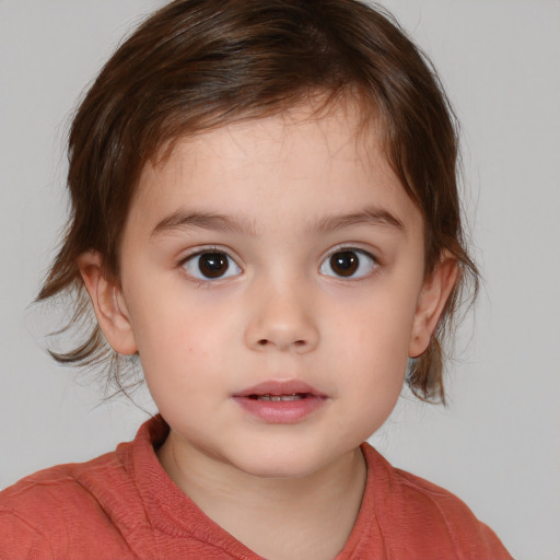 Neutral white child female with medium  brown hair and brown eyes