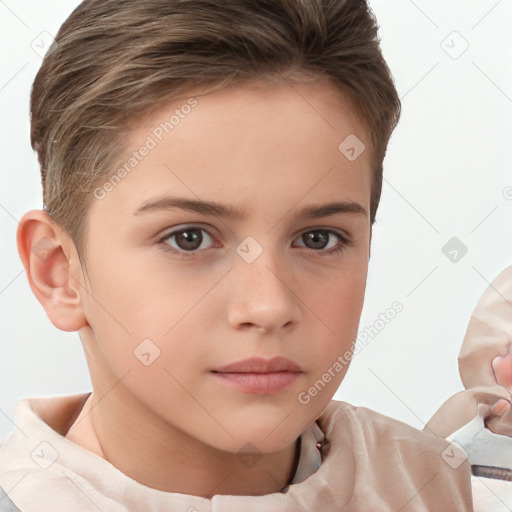 Neutral white child female with short  brown hair and brown eyes