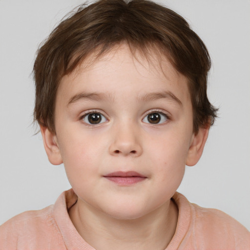 Neutral white child female with short  brown hair and brown eyes