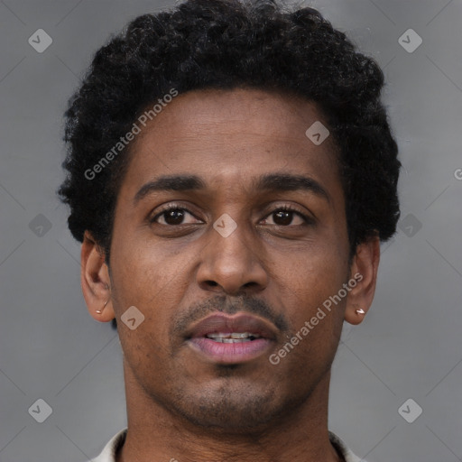 Neutral black young-adult male with short  brown hair and brown eyes