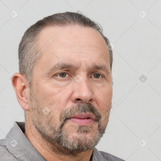 Neutral white adult male with short  brown hair and brown eyes