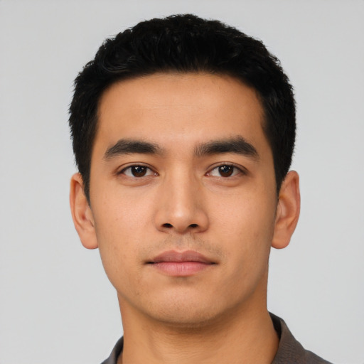 Neutral asian young-adult male with short  black hair and brown eyes