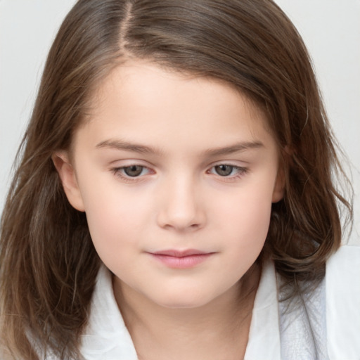 Neutral white child female with long  brown hair and brown eyes