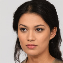 Neutral asian young-adult female with medium  brown hair and brown eyes