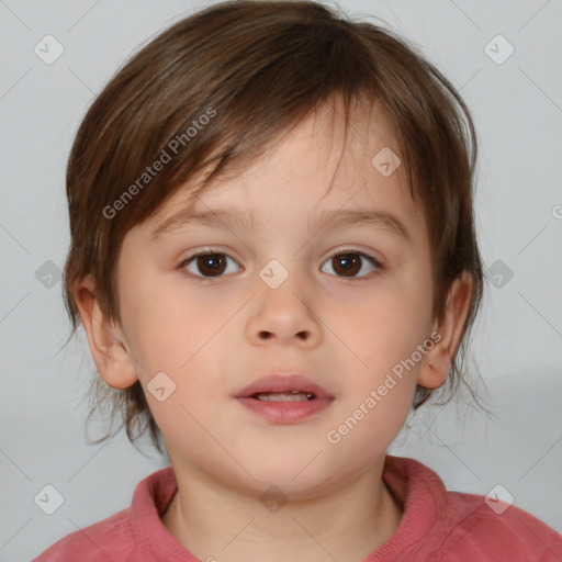 Neutral white child female with medium  brown hair and brown eyes