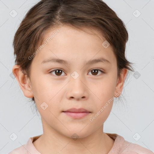 Neutral white child female with short  brown hair and brown eyes