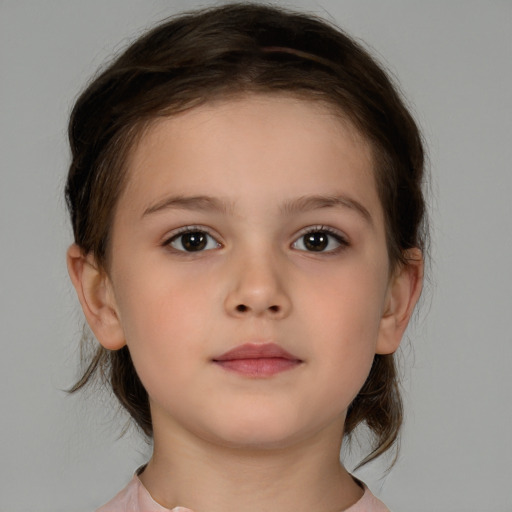 Neutral white child female with medium  brown hair and brown eyes