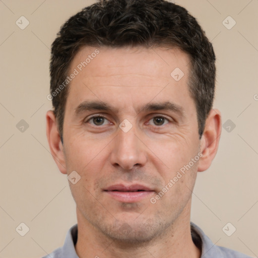 Neutral white adult male with short  brown hair and brown eyes