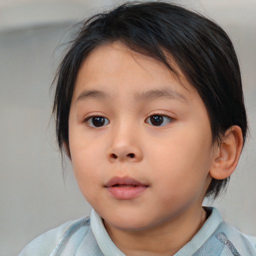 Neutral asian child female with medium  brown hair and brown eyes