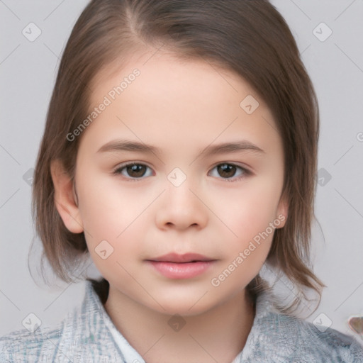 Neutral white child female with medium  brown hair and brown eyes