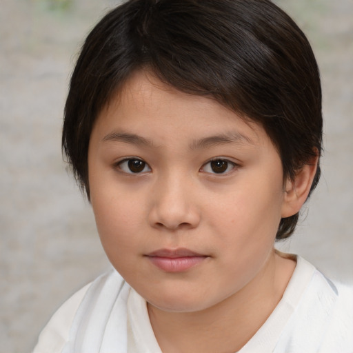 Neutral white child female with medium  brown hair and brown eyes