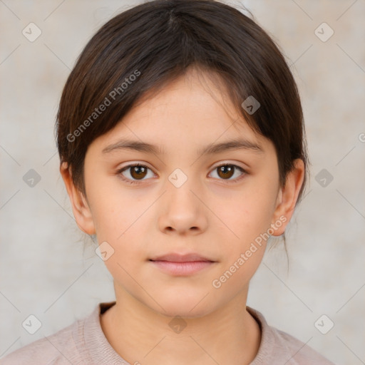 Neutral white child female with short  brown hair and brown eyes