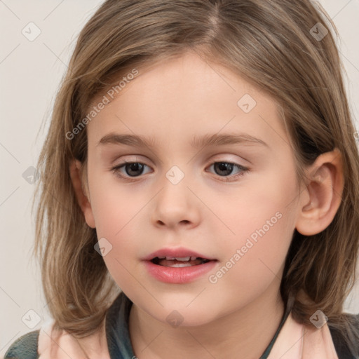 Neutral white child female with medium  brown hair and brown eyes