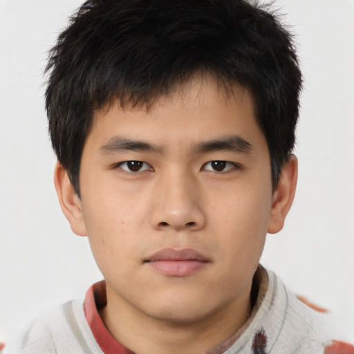 Neutral asian young-adult male with short  brown hair and brown eyes