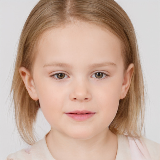 Neutral white child female with medium  brown hair and brown eyes