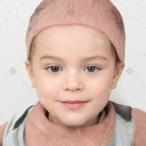 Neutral white child female with short  brown hair and brown eyes