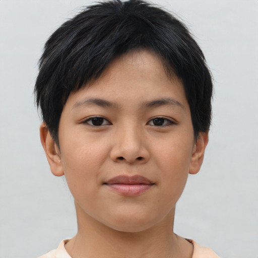 Neutral asian young-adult female with short  brown hair and brown eyes