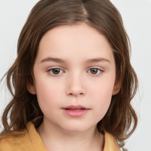 Neutral white child female with medium  brown hair and brown eyes