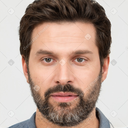 Neutral white adult male with short  brown hair and brown eyes