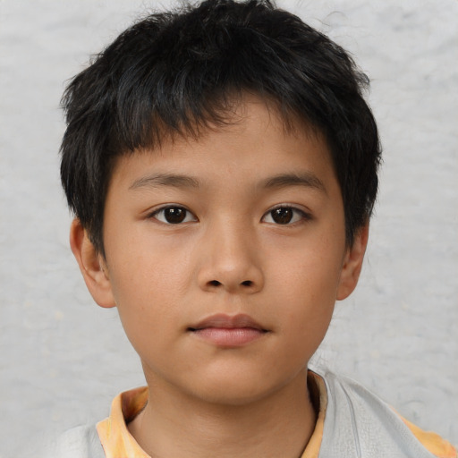 Neutral asian child male with short  brown hair and brown eyes