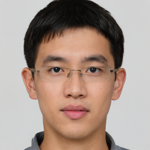 Neutral asian young-adult male with short  brown hair and brown eyes
