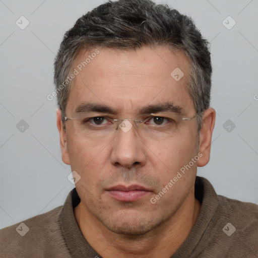 Neutral white adult male with short  brown hair and brown eyes