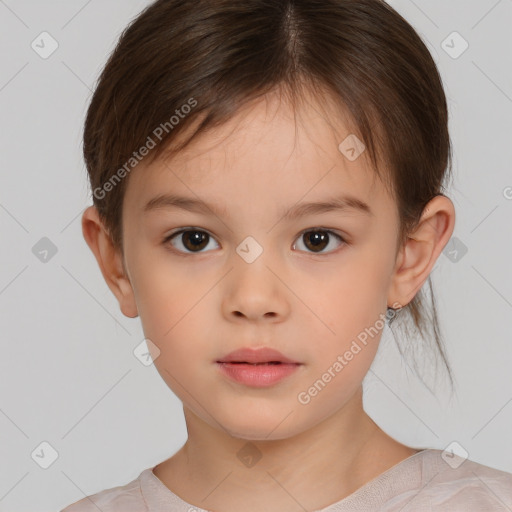 Neutral white child female with short  brown hair and brown eyes