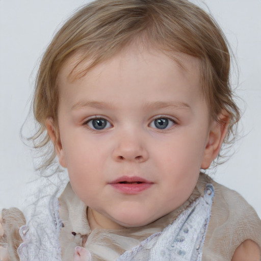 Neutral white child female with medium  brown hair and blue eyes