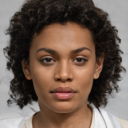 Neutral black young-adult female with medium  brown hair and brown eyes