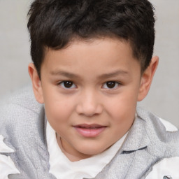 Joyful white child male with short  brown hair and brown eyes