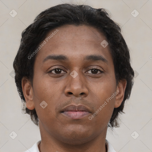 Neutral black young-adult female with short  brown hair and brown eyes