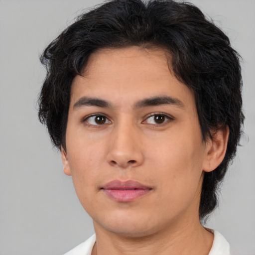 Neutral asian young-adult male with medium  brown hair and brown eyes