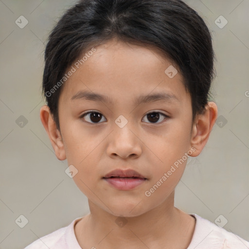 Neutral white child female with short  brown hair and brown eyes