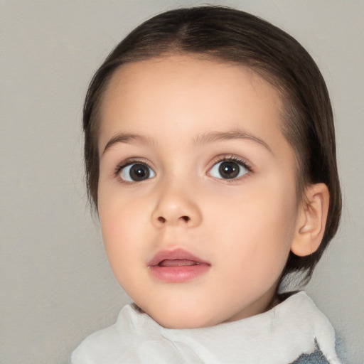 Neutral white child female with medium  brown hair and brown eyes