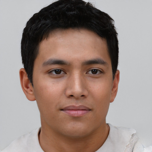 Neutral asian young-adult male with short  brown hair and brown eyes