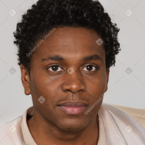 Neutral black young-adult male with short  brown hair and brown eyes