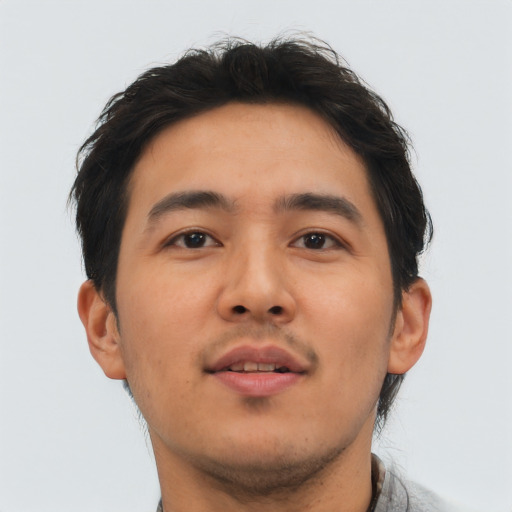 Neutral asian young-adult male with short  brown hair and brown eyes