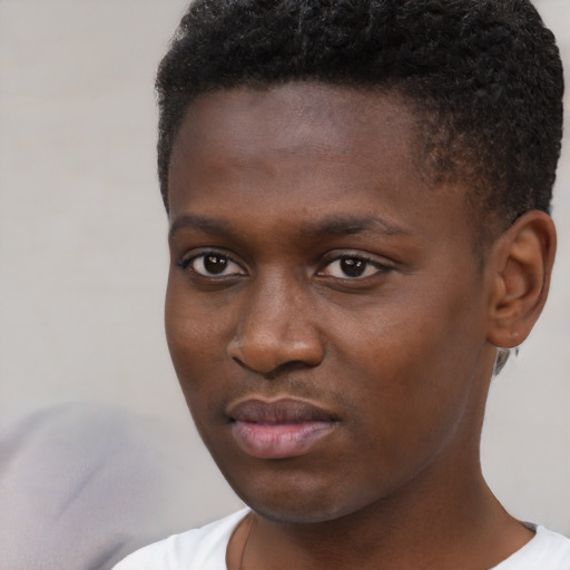 Neutral black young-adult male with short  brown hair and brown eyes