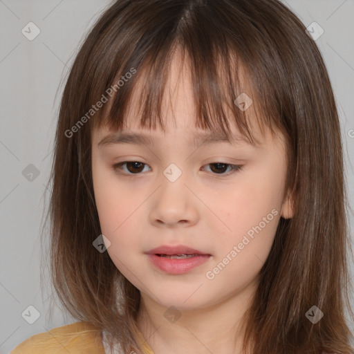 Neutral white child female with medium  brown hair and brown eyes