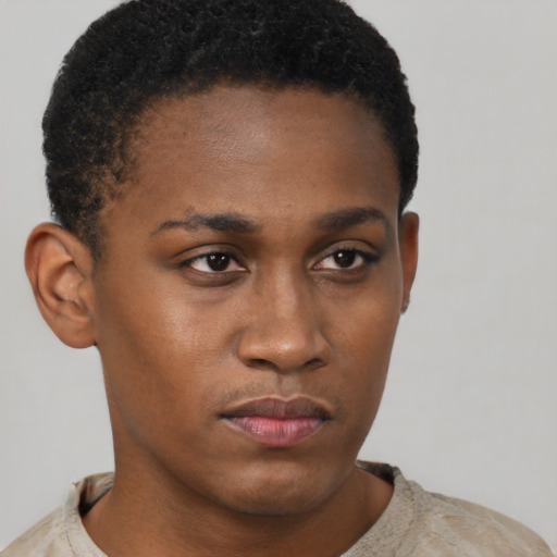 Neutral latino young-adult female with short  black hair and brown eyes