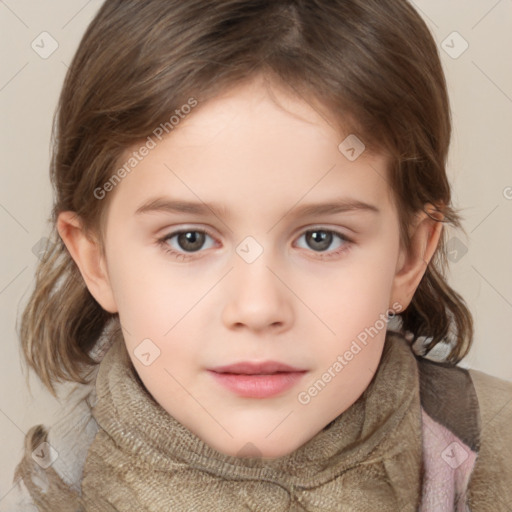 Neutral white child female with medium  brown hair and brown eyes