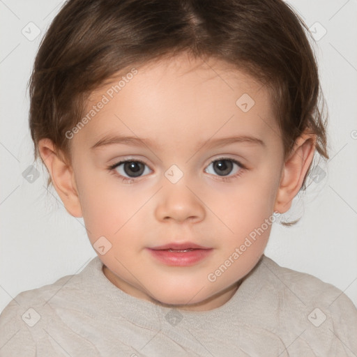 Neutral white child female with medium  brown hair and brown eyes