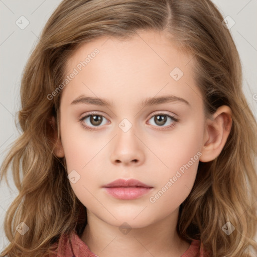 Neutral white child female with long  brown hair and brown eyes