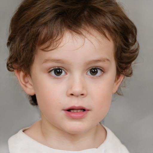 Neutral white child female with short  brown hair and brown eyes