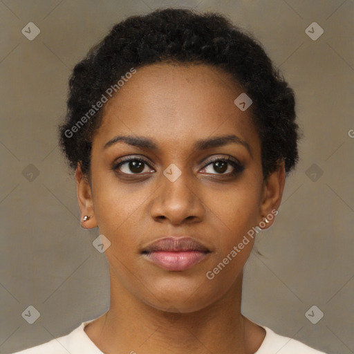 Neutral black young-adult female with short  brown hair and brown eyes